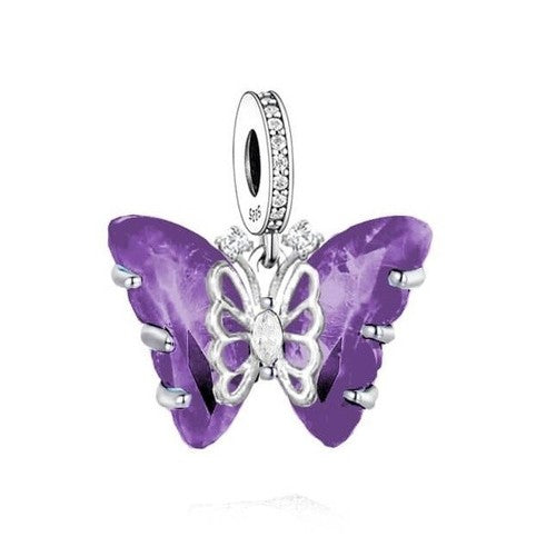 S925 Sterling Silver Hanging PURPLE Butterfly Lace Charm  - AVILIA Designs
