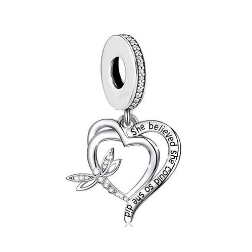 S925 Silver Dragonfly She Believed She Could Charm Pendant - AVILIA Designs