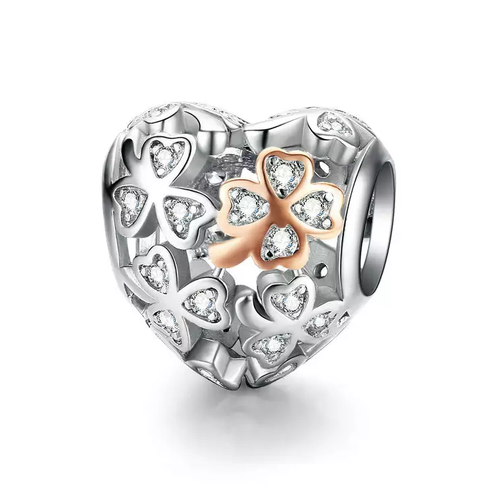SOLID Sterling Silver Rose Gold Lucky Clover Heart Charm  - AVILIA Designs