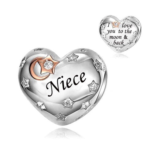 S925 Silver & Rose Gold NIECE I Love You To Moon & Back Heart Charm  - AVILIA Designs