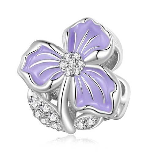 S925 Sterling Silver Sparkling Violet Flower CZ Charm  - AVILIA Designs