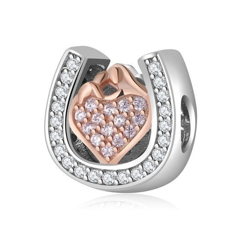 S925 Silver & Rose Gold Mother & Child Baby Horse Shoe Charm - AVILIA Designs