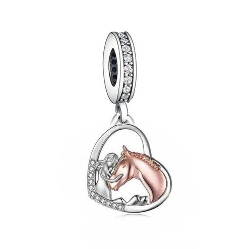 S925 Silver & Rose Gold Pony Horse & Girl Pendant Charm Pendant - AVILIA Designs