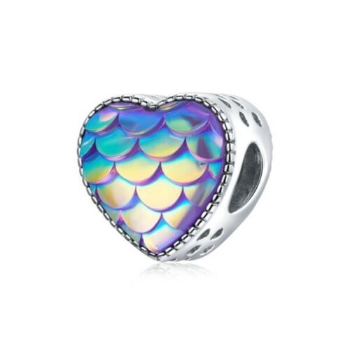 SOLID Sterling Silver Shimmer Mermaid Tail Scale Heart Charm - AVILIA Designs