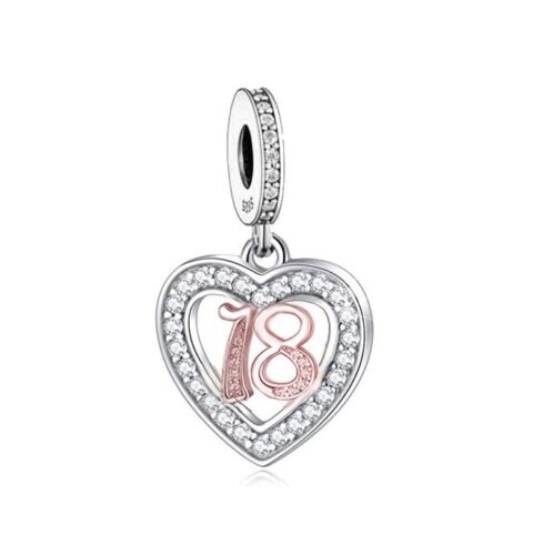S925 Silver & Rose Gold 18th Birthday Open Heart Charm Pendant - AVILIA Designs