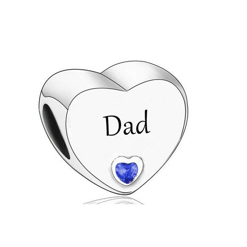 SOLID Sterling Silver Dad Heart Father Charm  - AVILIA Designs