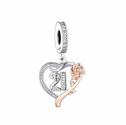 S925 Silver & Rose Gold Sparkling 21st Birthday & Rose Charm Pendant- AVILIA Designs