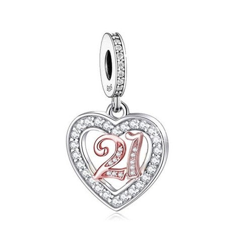 S925 Silver & Rose Gold 21st Birthday Open Heart Charm Pendant - AVILIA Designs