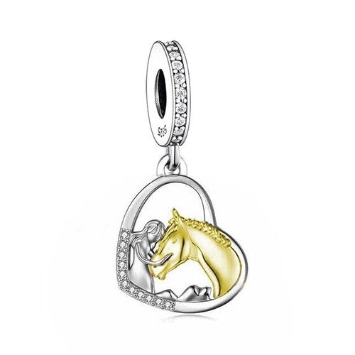 S925 Silver & Yellow Gold PL Pony Horse & Girl Pendant Charm  - AVILIA Designs
