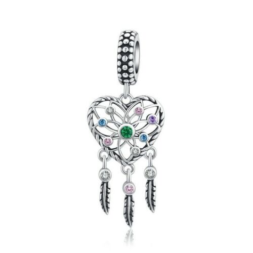 SOLID Sterling Silver Hanging Heart Dream Catcher Charm Pendant - AVILIA Designs