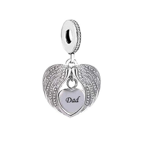 S925 Silver Angel Wings Dad Heart Charm Pendant - AVILIA Designs