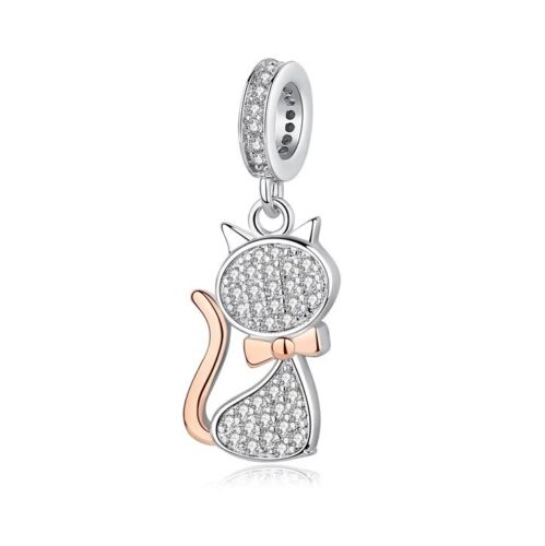 S925 Silver & Rose Gold Fancy Pave Cat Pendant Charm - AVILIA Designs