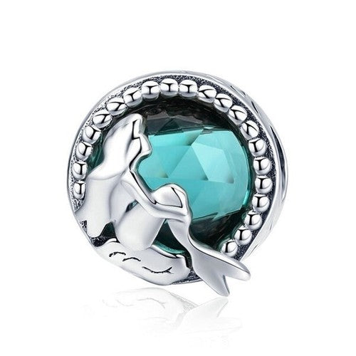 SOLID Sterling Silver Little Mermaid Aqua CZ Ocean Charm  - AVILIA Designs