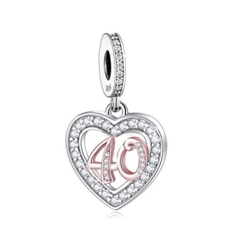 S925 Silver & Rose Gold 40th Birthday Open Heart Charm Pendant - AVILIA Designs