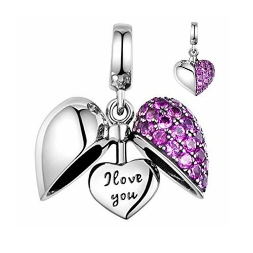 SOLID Sterling Silver I Love You Sparkling Heart Charm Pendant - AVILIA Designs