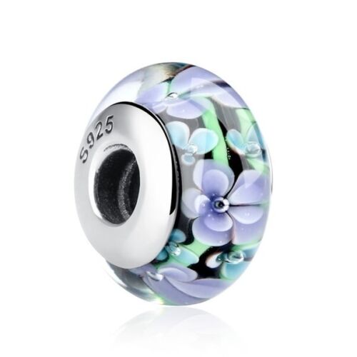 SOLID Sterling Silver Purple Midnight Rose Murano Glass Charm  - AVILIA Designs