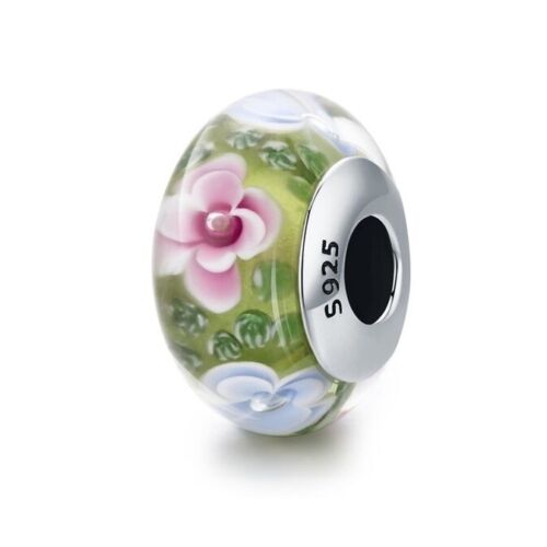 SOLID Sterling Silver Rose Garden Flower Murano Glass Charm - AVILIA Designs