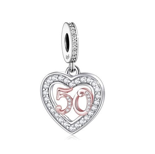 S925 Silver & Rose Gold 50th Birthday Open Heart Charm Pendant  - AVILIA Designs