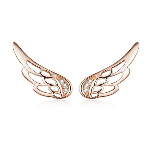 SOLID Sterling Silver & Rose Gold Sparkly Angel Wing Earrings  - AVILIA Designs