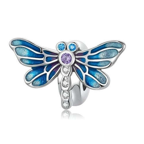 Sterling Silver Non slip Spacer Sparkly Aqua Dragonfly Charm  - AVILIA Designs