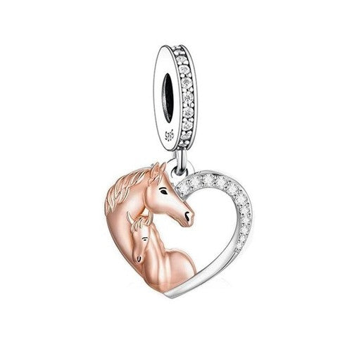 S925 Silver & Rose Gold Pony Horse & Foal Pendant Charm  - AVILIA Designs