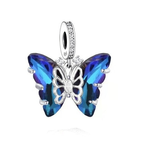 S925 Sterling Silver Hanging BLUE Butterfly Lace Charm  - AVILIA Designs