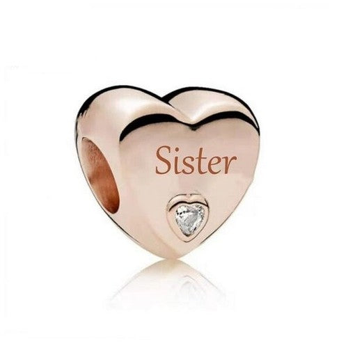 S925 Silver & Rose Gold Family Love - Sister Heart Charm - AVILIA Designs