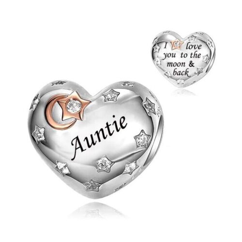 S925 Silver & Rose Gold AUNTIE I Love You To Moon & Back Heart Charm  - AVILIA Designs