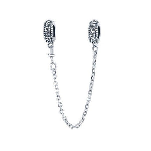 S925 Sterling Silver Vintage Floral Safety Chain Charm - AVILIA Designs
