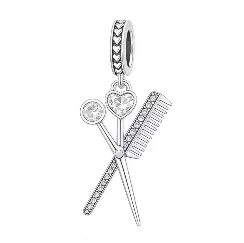 S925 Sterling Silver Hairdresser Scissors Comb Salon Charm Pendant - AVILIA Designs