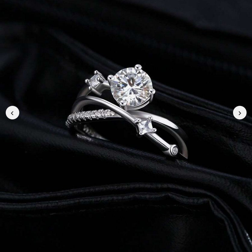 Sterling Silver 1.00ct Moissanite Fancy 3 Row Sparkling Dress Ring