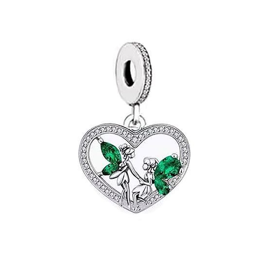 SOLID Sterling Silver Sparkly Tinkerbell Fairies Heart Charm Pendant - AVILIA Designs