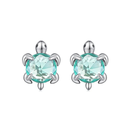 SOLID Sterling Silver Sparkly Sea Turtle Heart Stud Earrings