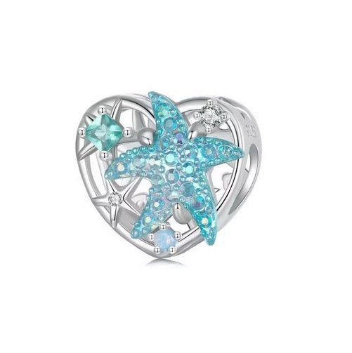 SOLID Sterling Silver Openwork Heart Oceanic Starfish Charm - AVILIA Designs