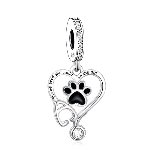 S925 Sterling Silver Vet Nurse Animal Care Grad Charm Pendant - AVILIA Designs