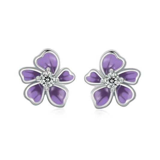 SOLID Sterling Silver Violet Flower Stud Earrings  - AVILIA Designs