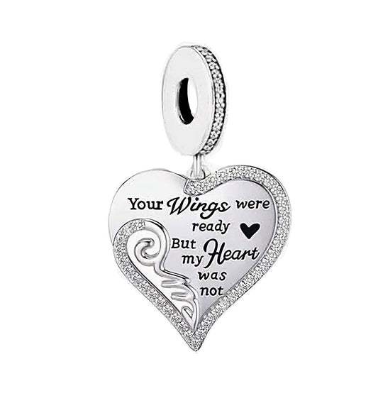 S925 Silver Your Wings Were Ready Memorial Family Heart Charm Pendant - AVILIA Designs