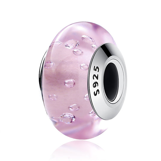 S925 Sterling Silver Pink CZ Bubbles Glass Murano Charm - AVILIA Designs
