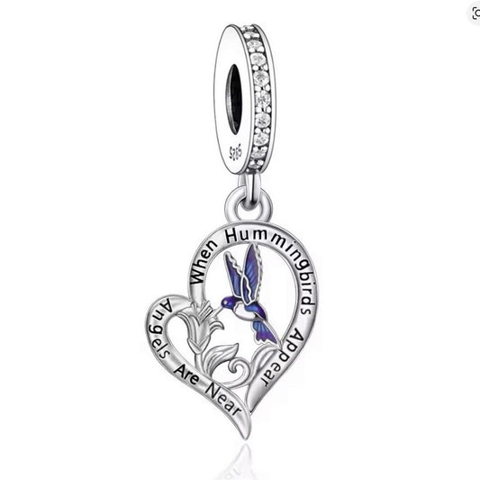 S925 Sterling Silver Hummingbird Angels Near Charm Pendant - AVILIA Designs